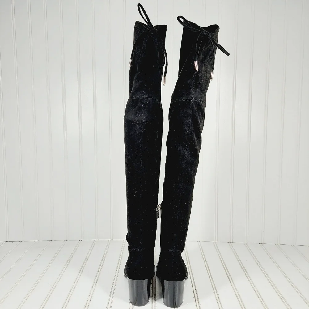 NEW Marc Fisher Comara Over The Knee Pointed Toe Boot Black Stretch Suede M43